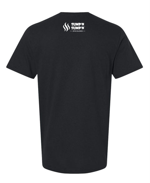 Black t-shirt with SUMP'N SUMP'N logo on the back 